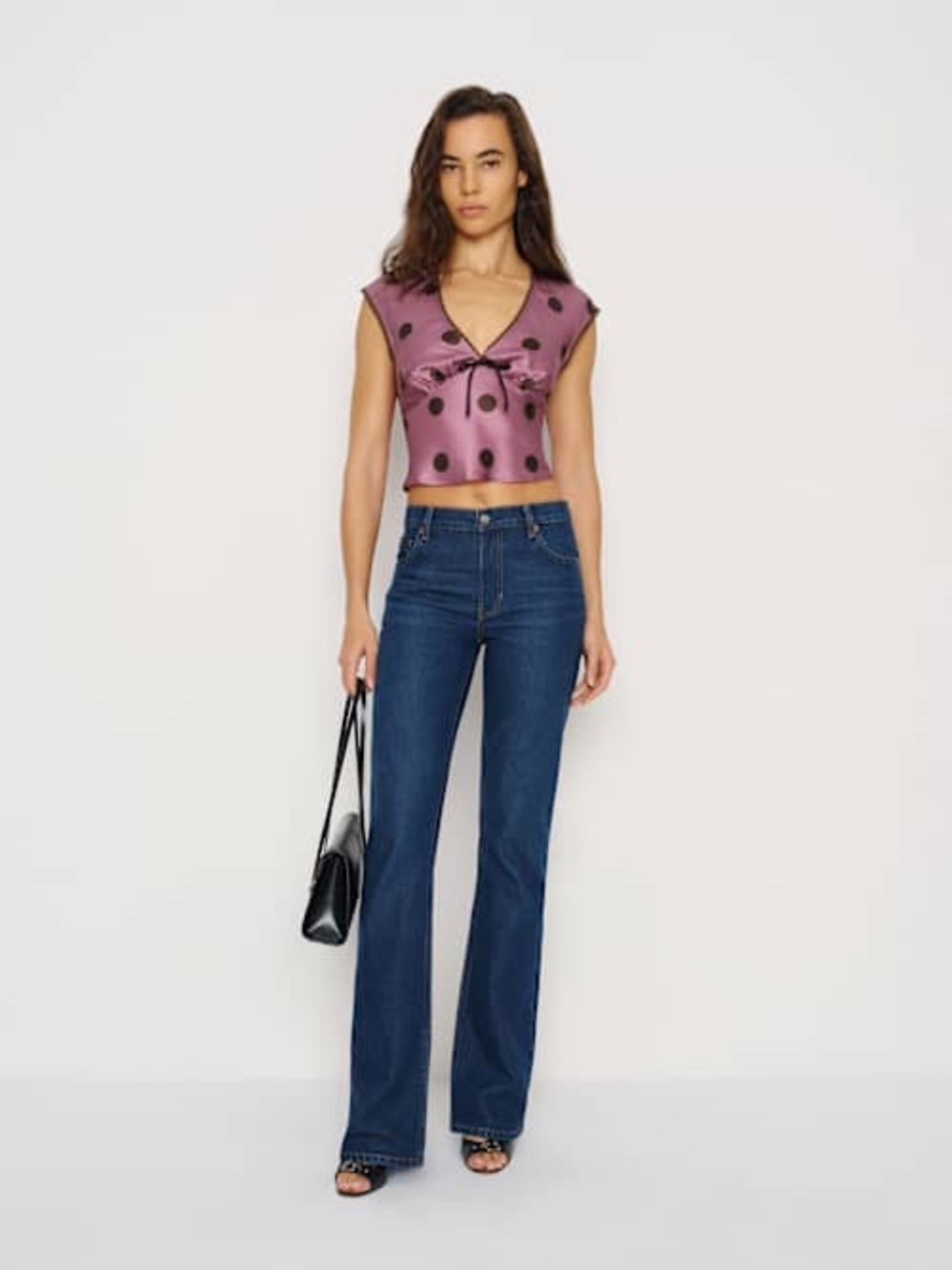 NWT reformation cherry silk top in hyacinth dot / size 0